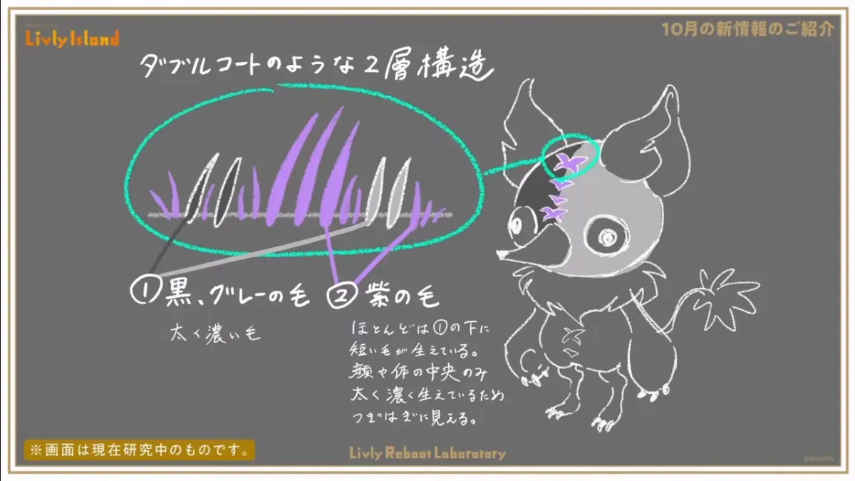 ギッテムのつぎはぎに見える2層構造の毛