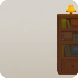 ランプに照らされる本棚