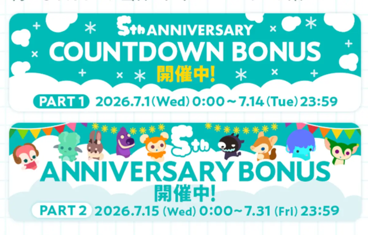 リヴリー5周年ログインボーナスの日程・報酬まとめ