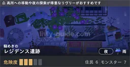 レジデンス遺跡騒めき・夜・雨