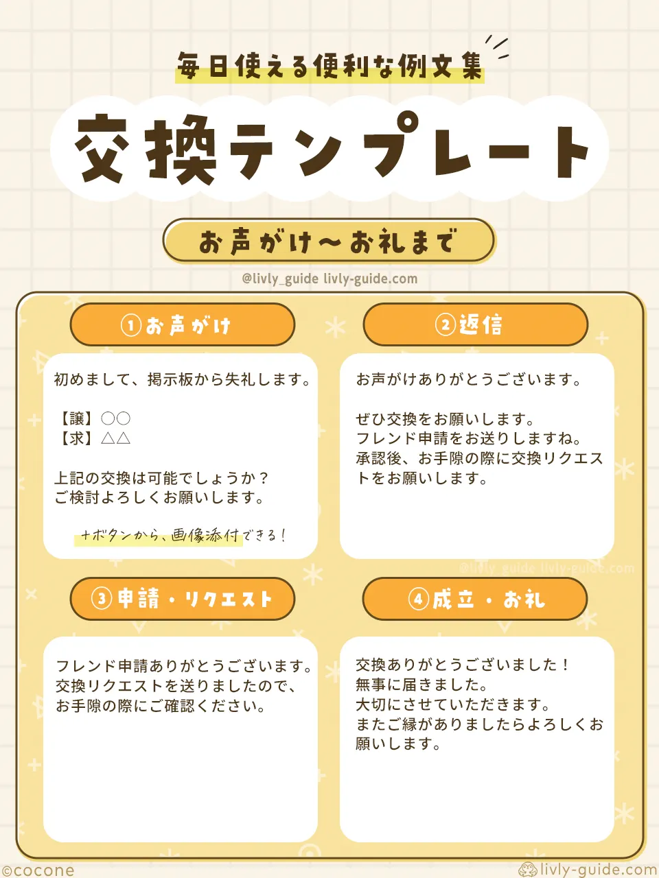 リヴリー 交換テンプレート・例文集|お声がけ~成立のお礼