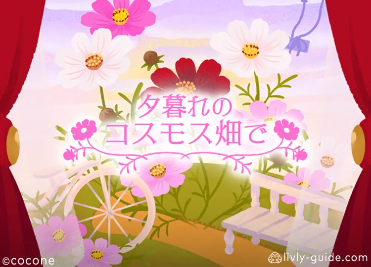 夕暮れのコスモス畑で